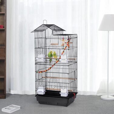 Клітка для папуг Yaheetech з іграшками, чорна, 99x46x35,5 см — простора клітка для хвилястих папуг, корел, амадин, з драбинкою та аксесуарами