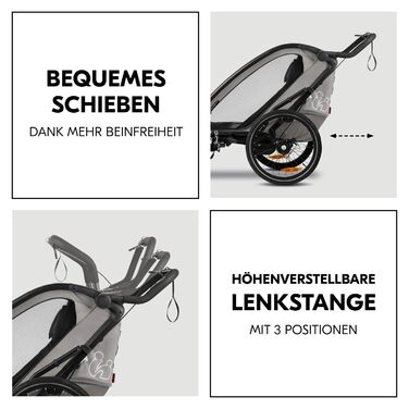 Hauck Bike N Walk Duo - 3в1 велопричіп для двох дітей, сірий, з амортизацією, гальмом та багажником