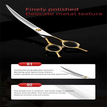 Професійна вигнута ножиця для грумінгу собак Golden - 7 дюймів, з ергономічною ручкою, з нержавіючої сталі 440C