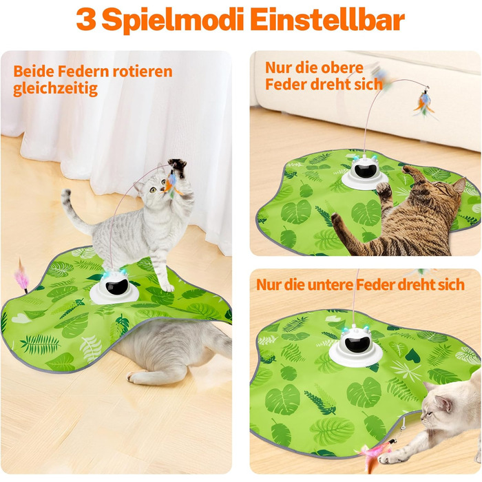 Інтерактивна іграшка для котів Toozey з 3 знімними пір'ями, електрична іграшка з автоматичним висуванням пір'я та USB-зарядкою, іграшка для самостійних ігор для котів будь-якого віку, блакитна (зелене трикутника)