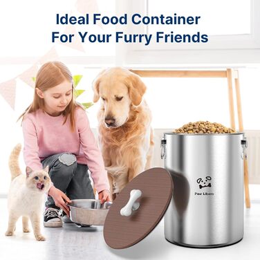 Контейнер для корму для собак та котів з нержавіючої сталі, 25 кг, з дерев'яним кришкою та ручкою з кераміки, великий, для зберігання, легко миється