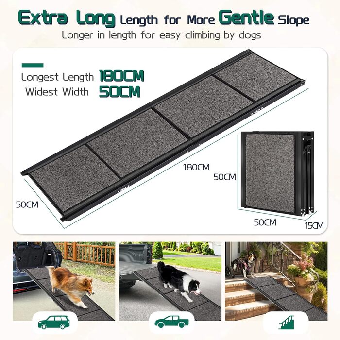 Рампа для собак великих порід, 180х50 см, складана, з антиковзким покриттям