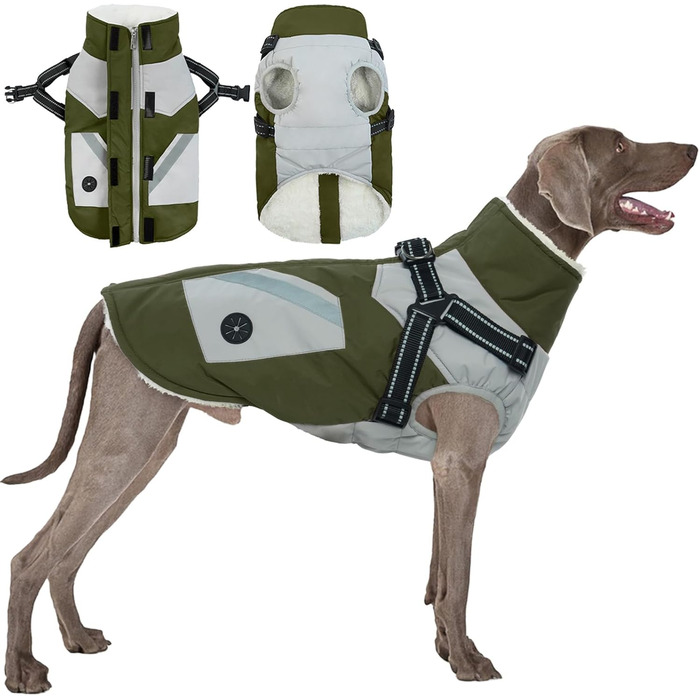 Зимовий одяг для собак маленьких порід: теплий зимовий одяг, водонепроникний дощовик, пуловер для чихуахуа (S-XXL, обхват шиї до 60 см, обхват грудей до 90 см), армійний зелений