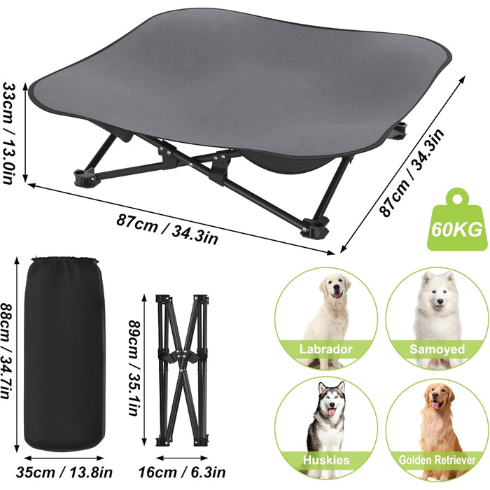 Крісло-ліжко для собак та котів 68x68x21 см, складне, підняте, з дихаючого поліестеру, для дому та саду