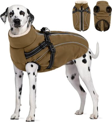 Теплий зимовий одяг для собак: куртка з блискавкою, вітрозахисна, з відбиваючими смугами та нагрудником, коричнева, XL