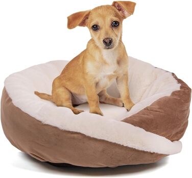 Кругле ліжко для собак Wallace & Jones Grace - зручний лежак для середніх собак | М'яке ліжко, ліжко з бортиком, неслизьке | Колір: коричнево-бежевий | Розмір M | 60 x 60 x 48 см