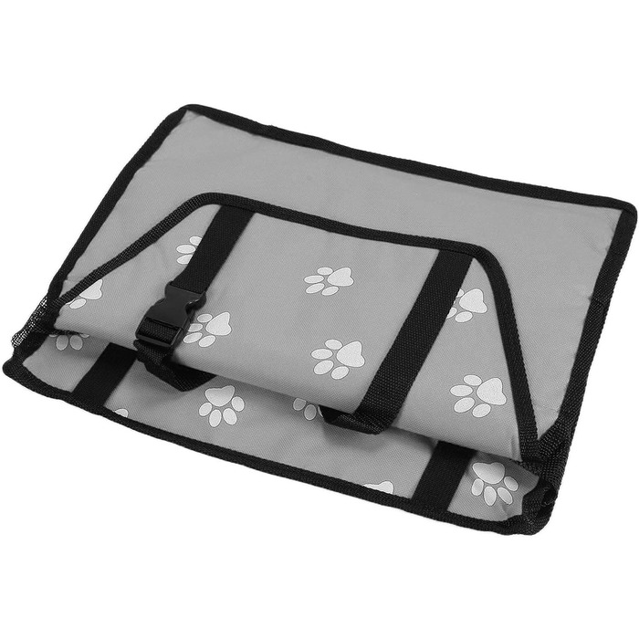 Переноска для тварин з принтом лапок, складана переноска для собак з тканини, миється, з ременями безпеки та підпоркою - Комфортна та безпечна для авто та подорожей (сіра підпорка з принтом лапок)