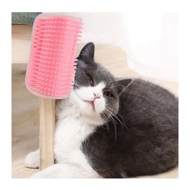 Щітка для котів, самостійний грумінг, для довгошерстих та короткошерстих котів, гребінець для догляду за шерстю, гачок для дверей, ніжок столу, кутів, маленька щітка для котів (рожевий, 8.5x13 см) 8.5x13 см Рожевий