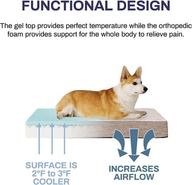 Ортопедичне лежанка для собак з гелевим шаром та пам'яті ефекту, водовідштовхувальне, для великих та малих собак, знімний чохол, блакитний (L)