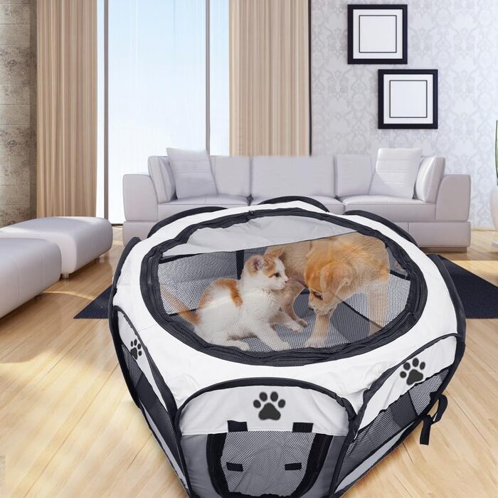 Вольєр для цуценят/маленьких тварин, 74x74x43 см. Підходить для собак, котів, кроликів та інших дрібних тварин. Для використання в приміщенні та на вулиці (Рожевий/Сірий-восьмикутний)