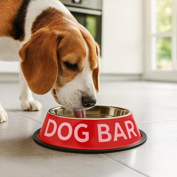Подвійний набір мисок для собак Fisura Dog Bar з нержавіючої сталі, 500 мл + 1000 мл, рожевий та червоний, антиковзні