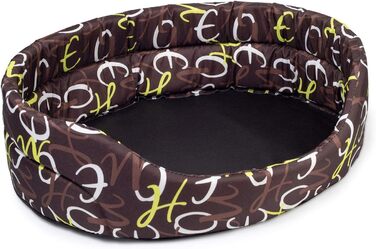 Крісло-ліжко для собак середніх порід | Овальне м'яке ліжко для собак | Зносостійке ліжко з подушкою | Кошик для собак | Можливість прання | Поліестер | Розмір L (57x52 см) | Колір: Коричневий з візерунком