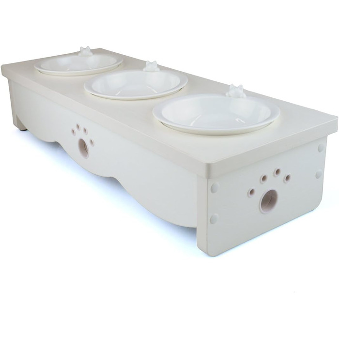 Набір мисок для котів CatS Design: кераміка та дерево, 3 шт. - годівниця для котів, миска для корму, безпечна для миття в посудомийній машині