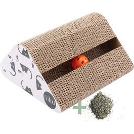 Іграшка для котів Fellou з дзвіночком та котячою м'ятою, когтеточка-панель з антиковзкими ніжками та котячою м'ятою, іграшка-трикутник для котів (2 м'ячики)