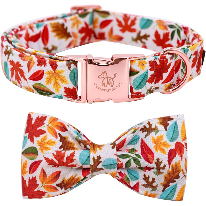 Елегантний ошийник для собак Herbst-Hundehalsband з бантиком, унісекс, регульований, м'який, для великих собак, 1 шт., листя клена