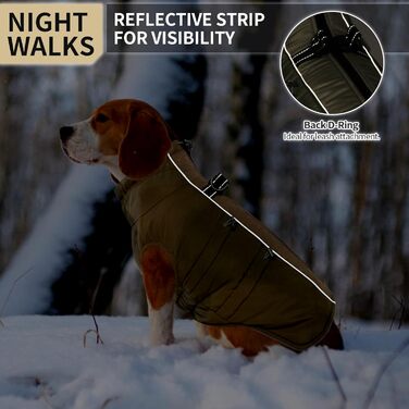 Водонепроникний теплий зимовий одяг для собак - куртка-манжетка з отвором для шлейки, армійський камуфляж, для собак маленьких, середніх та великих порід, з світловідбиваючими смугами, блискавкою (S, Абрикосовий)