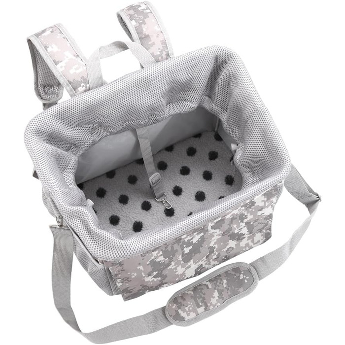 Велосипедна сумка-переноска для собак та котів до 6,8 кг, сірого кольору. З регульованим плечовим ременем та страхувальним тросом.