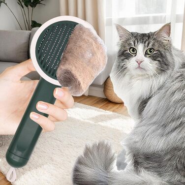 Гребінець для котів Slicker Brush – проти випадіння шерсті | Антиковзаюча щітка з функцією UV та висувним ножем для купання та подорожей, білий (зелений)