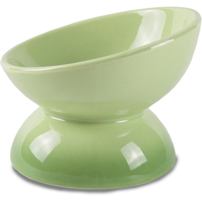 Підвищений годівниця для котів з кераміки, нахилений миска для води або корму, порцеляна, без стресу, запобігання зворотному потоку, придатний для миття в посудомийній машині та мікрохвильовій печі, лаванда (перехід кольору зелений)