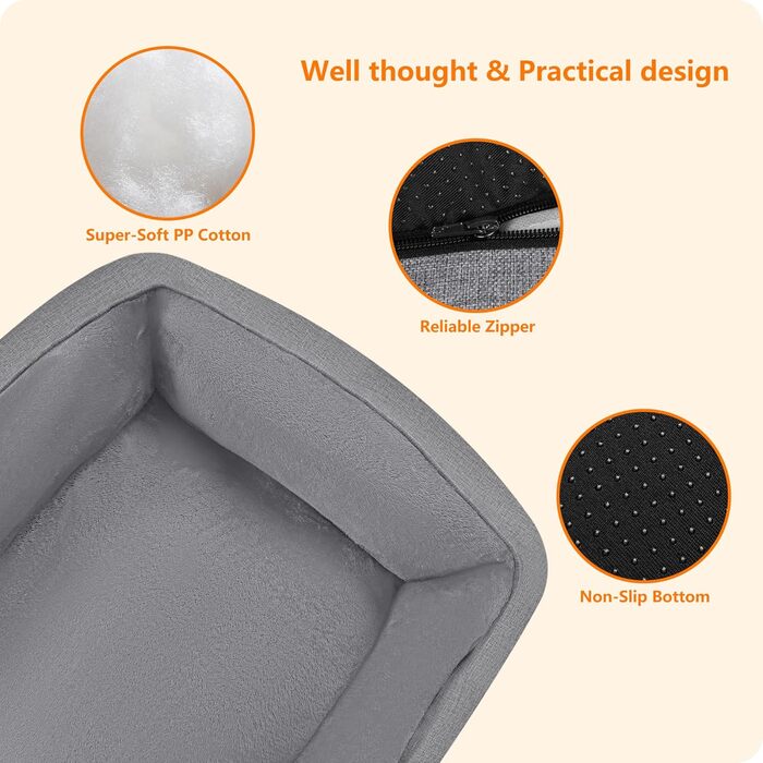 Крісло-ліжко для собак, ліжко для собак, подушка для собак, корзина для собак. Знімне та пральне, світло-сірий колір, 90 x 75 x 25 см