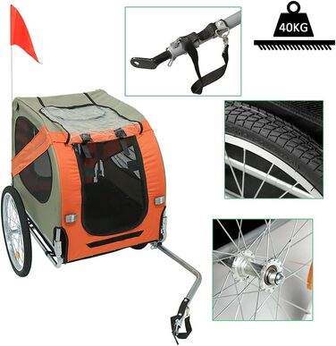 Фahrрадіовелосипедний причіп для собак, складаний, Oxford Tuch, з відбивачами, 73x137x90 см, до 40 кг, червоно-чорний A (Оранжевий A)