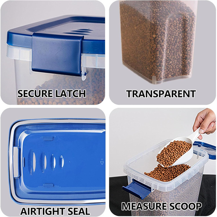 Контейнер для котячого корму на 3,6 кг, герметичний контейнер для корму котів та собак з мірною ложкою, BPA-free пластик, контейнер для зберігання корму для домашніх тварин, годівниця для котів та собак