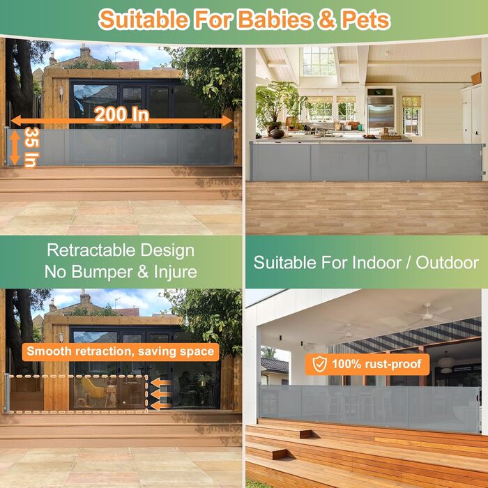 Розсувне захисне огородження для дітей та собак, 400 см, біле. Захист для сходів/коридору/інтер'єру/екстер'єру.