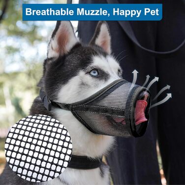 Нашийник-маска для собак LUCKYPAW, сітка, великі та середні породи, м'яка, запобігає укусам, пиття можливе, дихаюча, регульована, для цуценят (XXL, довжина морди 26,4 см)