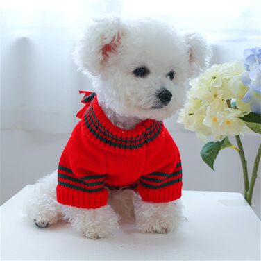 Пуловер для тварин на Різдво, для котів та собак, в'язаний пуловер з бантиком, для холодної погоди, цуценята, 2 ноги, в'язані вироби для котів, цуценят, маленьких собак, розмір XS (зелений), зелений (XL: обхват грудей: 54 см/21.2 дюйми, червоний)