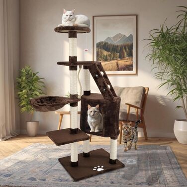 Дерев'яний кігтеточка для котів Beltom® з ігровим комплексом, 120 см, коричнева