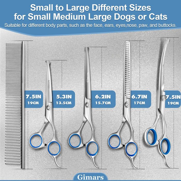 Набір професійних ножиць для грумінгу собак Gimars, 4CR, з безпечними закругленими кінцями, титанове покриття, 6-в-1 (чорний/блакитний)