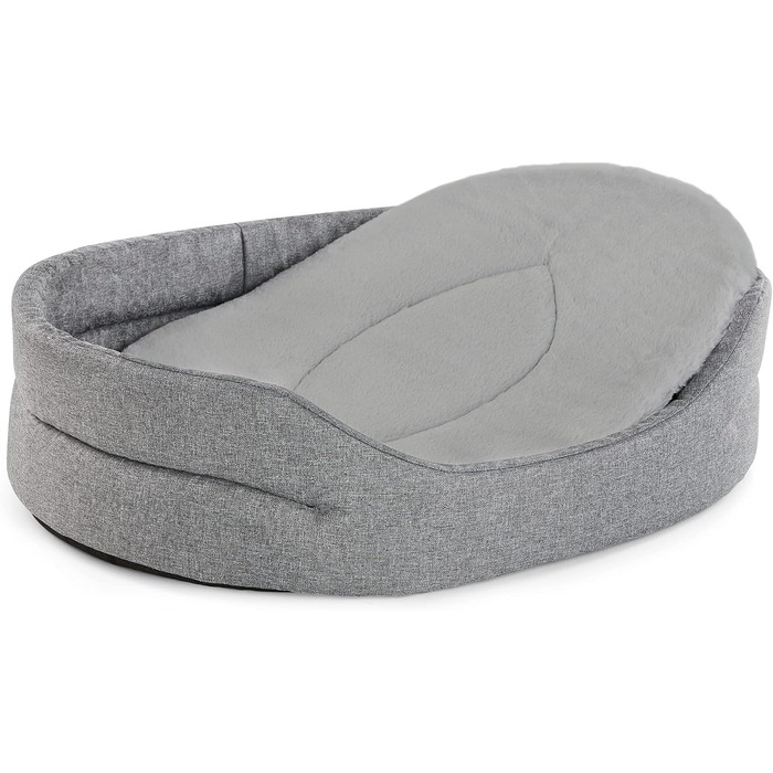Крісло-лежанка для собак та котів SuperKissen24 - Овальне, 71x60 см, сірий льон. Водостійке, з сертифікатом Oeko-Tex, легко миється
