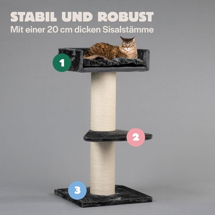 Дряпак для великих котів RHRQuality Maine Coon Lounge, 120 см, темно-сірий, товсті сизалеві стовпи 20 см