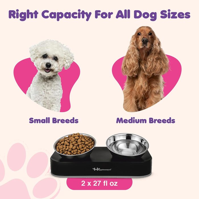 Набори годівниць для котів та собак з нержавіючої сталі Happinesque – підняті миски, антиковзаюча база, 2 шт. по 800 мл