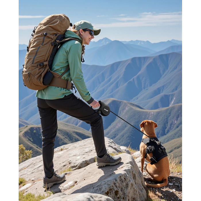 Рулетка для собак Pecute 8м, бісостійка, з набором для збору відходів, 360° без перекручування, чорна (до 50кг)