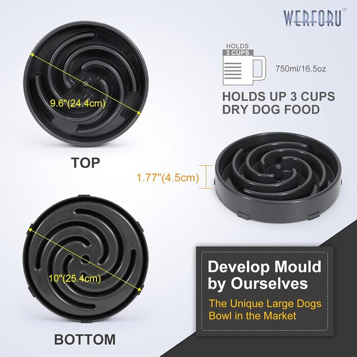 Навчальний миска для собак, повільне годування, анти-заковтування, інтерактивна, безпечна, міцна, екологічна, темно-сіра