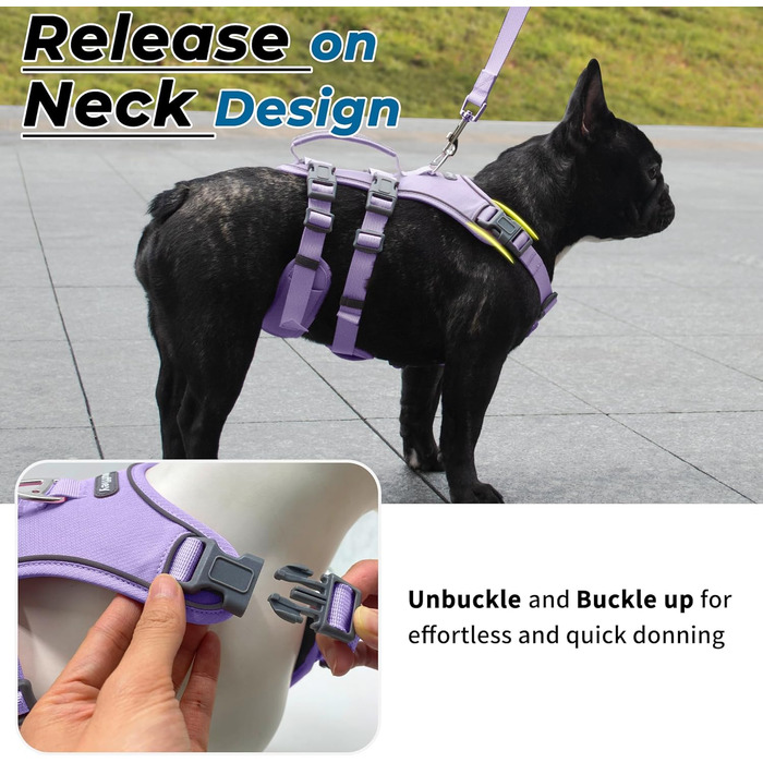Нашийник для собак Wuffley з повідком, безпечний, анти-тяга, з ручкою, світловідбиваючий, регульований, для середніх собак (Lila, M)