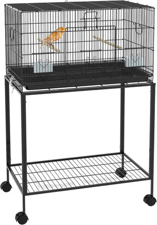 Клітка для птахів PawHut 77x46x119 см, металева, знімний піддон, жердочки, годівниці, для хвилястих папуг і канарок, чорна