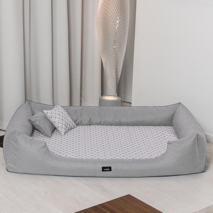 Ортопедичне ліжко для собак Tierlando® Ellen з матрацом з піною з пам'яті та текстурованою облямівкою. Розмір: 90x75 см, колір: тауп. Підходить для великих і маленьких собак.