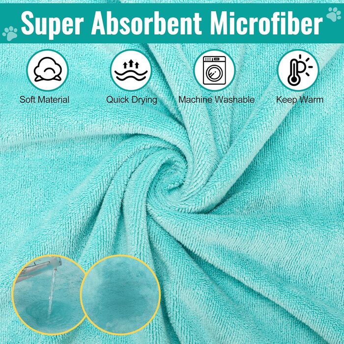 Рушник для собак Hezzuv: ультрапоглинаючий, з мікрофібри, для сушіння після снігу, для цуценят та дорослих, блакитний (S)