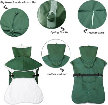 Дощовик для собак KOOGAL, зелений, зимовий, 6XL, для середніх і великих порід