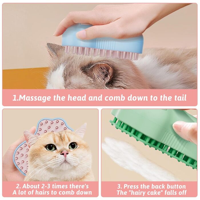 Щітка для котів та собак з водою, самоочисна, з резервуаром та розпилювачем, для масажу та видалення шерсті (Рожевий, Синій, Зелений) (2 шт. рожеві)