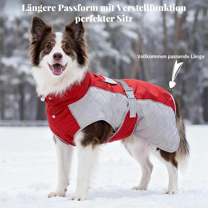 Зимовий теплий куртка для собак, вітро- та водовідштовхуючий, з потовщеним коміром, регульована блискавка, тепла зимова куртка для собак (Червоний/Сірий, M (58,6-68,6 см))
