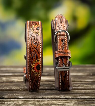 Стильне шкіряне нашийник для собак Джек Рассел від Unikat: ручна робота, з м'якою підкладкою. Нашийник з натуральної шкіри буйвола, для собак середніх порід. Розмір L (40-49,5 см)