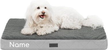 Ортопедичне ліжко для собак Lionto, 112x81x8 см, міцне, з м'яким плюшем, знімний та пральний чохол, водовідштовхувальне, для собак та котів, з нанесенням імені (76x51x8 см з іменем), сірий колір