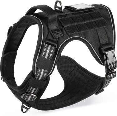 Нагрудник для собак Rabbitgoo, великий, анти-тяга, регульований, з ручками, міцний, тактичний, з металевими пряжками, чорний (L)