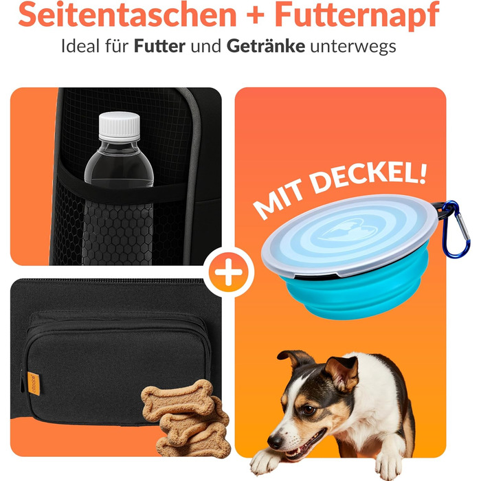 Транспортна переноска для котів CADOCA® до 20 кг, складна, з сонцезахисним дахом, ременем на плече, мискою, дихаюча, комфортна, з обертовим матрацом. Підходить для котів, собак, авто, чорного кольору.