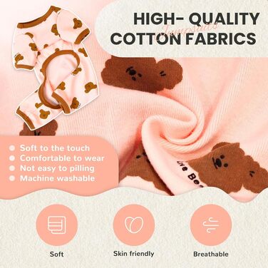 Піжама для собак AXIIJGL, бавовна, еластична, цільнокроєна, зручна, для маленьких собак, милий ведмедик, принт, для французького бульдога (Large, довжина спини 27 см), рожево-біла