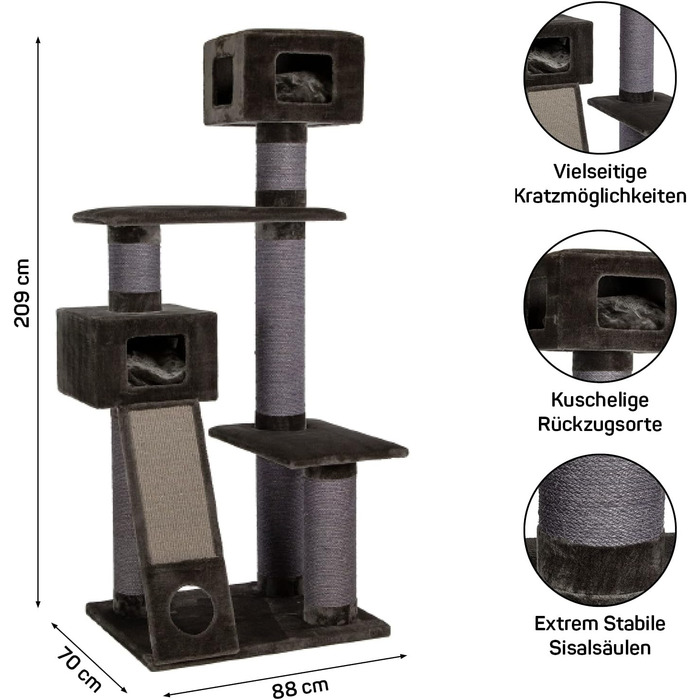 Котячий будиночок Kratzbaum Maine Coon 209 сірий XXL - міцний, великий, стабільний, з товстими сизаловими стовпами (діаметр ~20 см)
