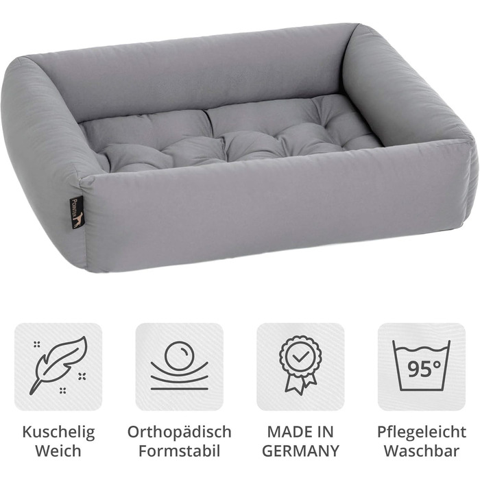 Ортопедичне ліжко для собак маленьких порід Pointer - 70x60 см, світло-сірий колір, знімний матрац, миється до 95°C, стійке до подряпин та укусів, Made in Germany